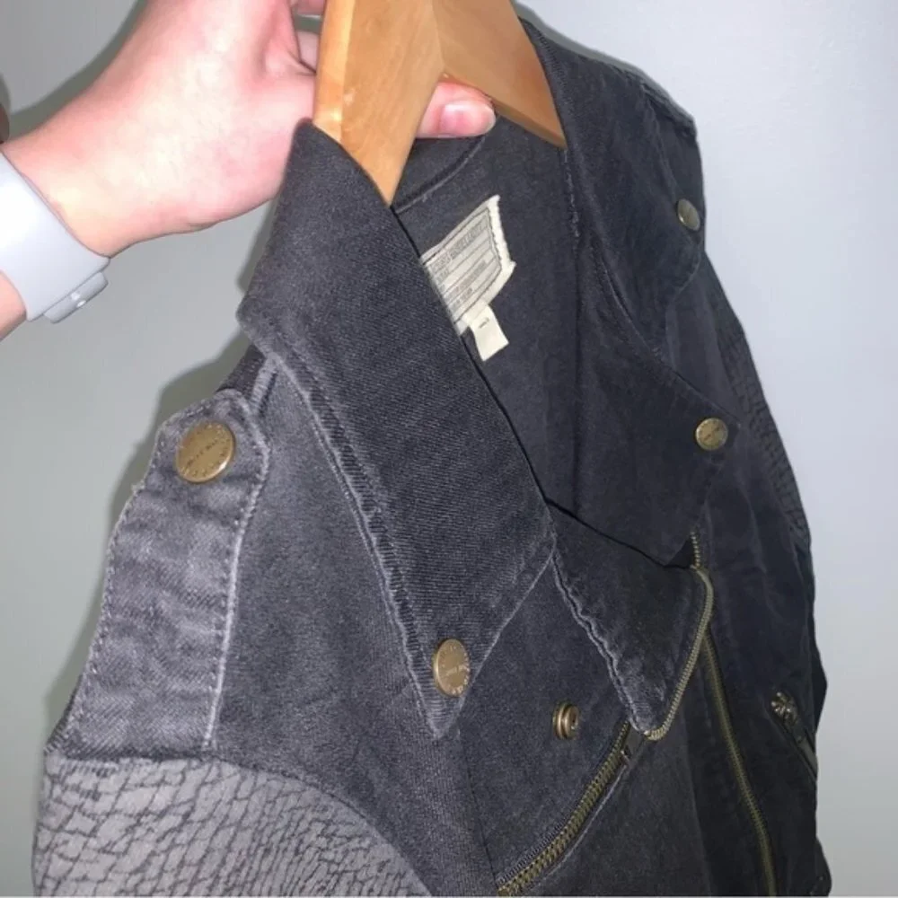 Current/Elliott Biker Jacket Size Small Black‎ Grey Dark Denim Moto 